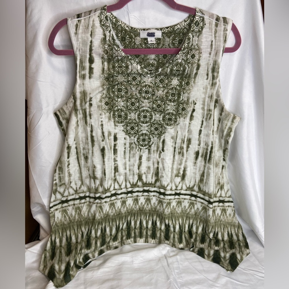 Croft and Barrow Sleeveless Green and White Blouse Size XL